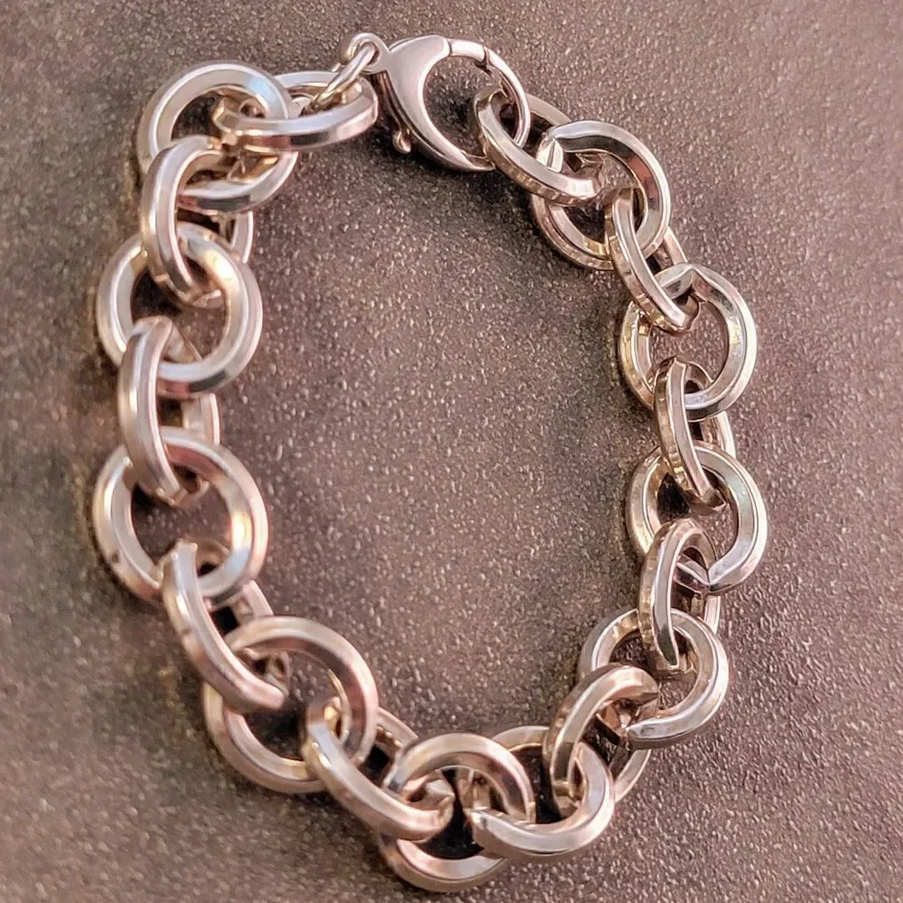 Sterling Heavy Beveled Chunky Cable Statement Chain Link Bracelet